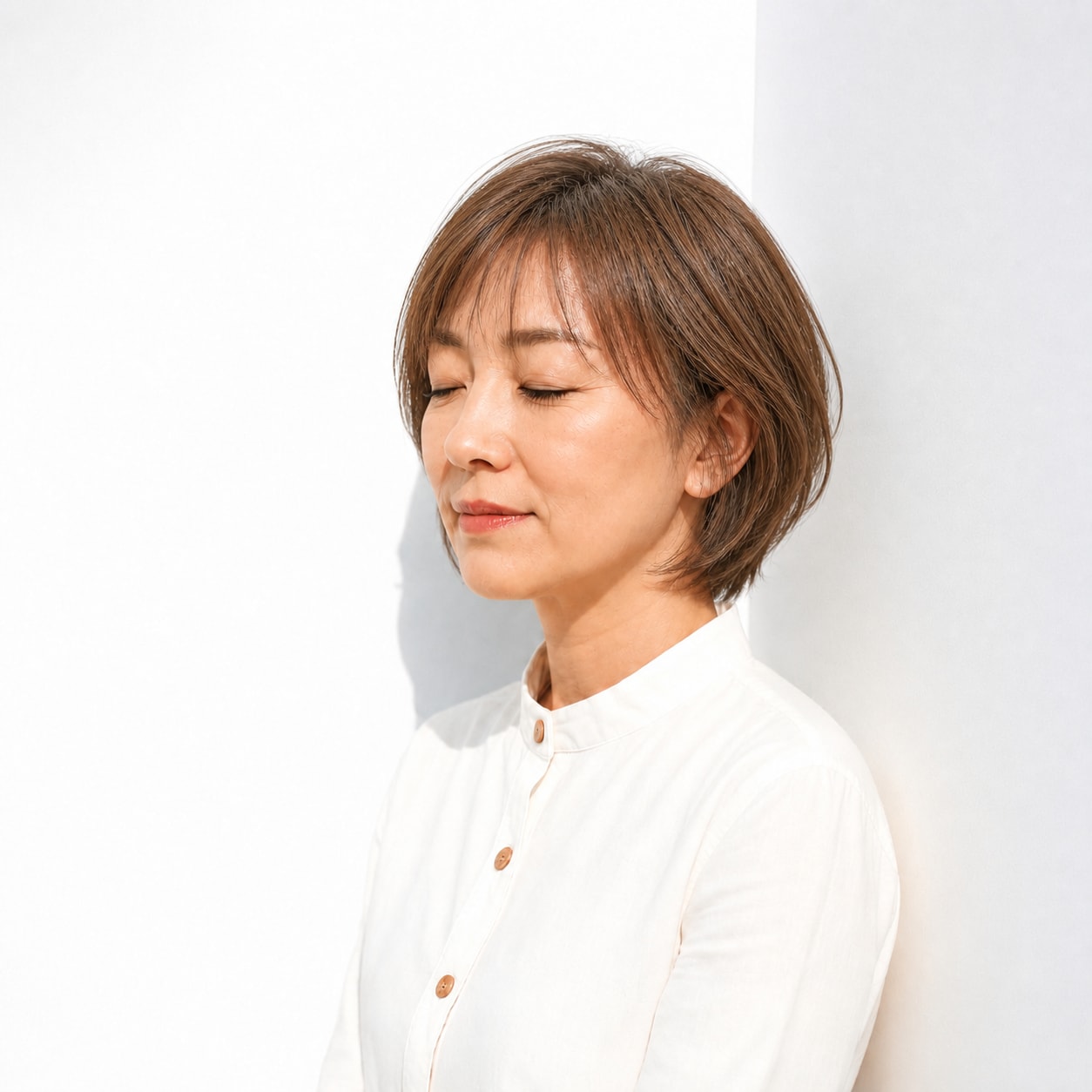 1. レイヤーボブ × 丸みショート：50代のトップをふんわり