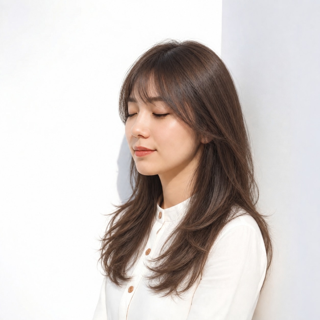 1. ロングレイヤー × 前髪あり × 顔まわりレイヤー：頬の横にやわらかな線が生まれ、正面にも奥行きが出ます