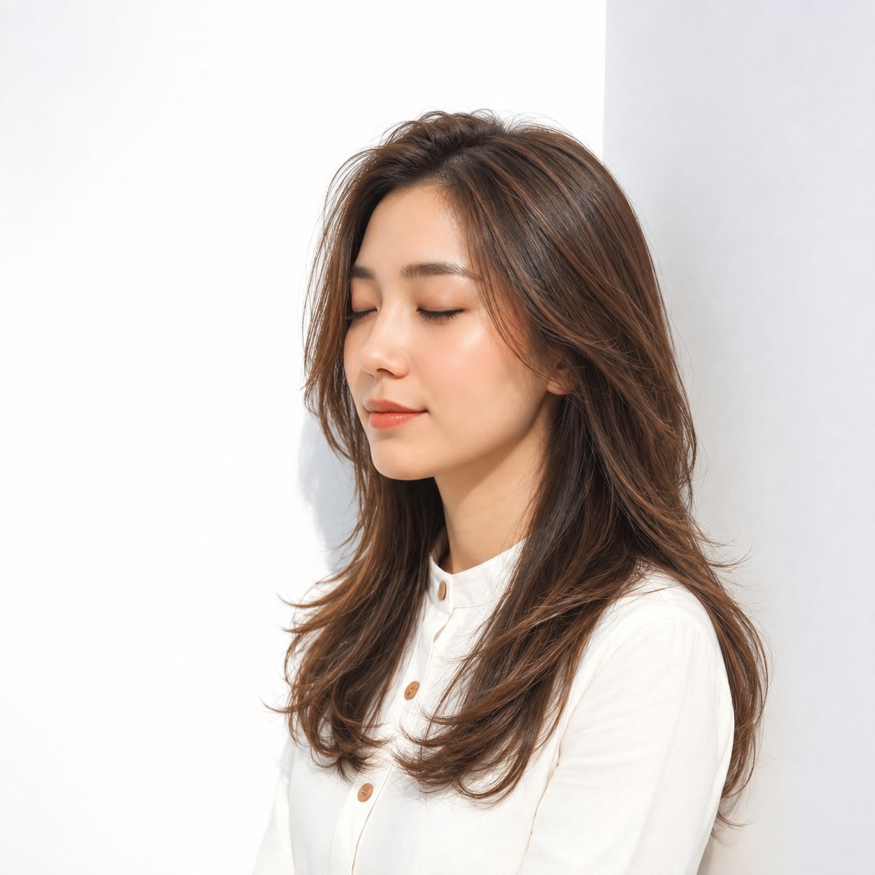1. ロングレイヤー × 前髪なし × 顔まわりレイヤー：頬の横にやわらかな線が生まれ、正面にも奥行きが出ます