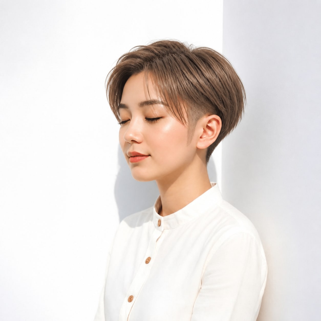 1. 刈り上げショート × 長め前髪：大人っぽく見せる