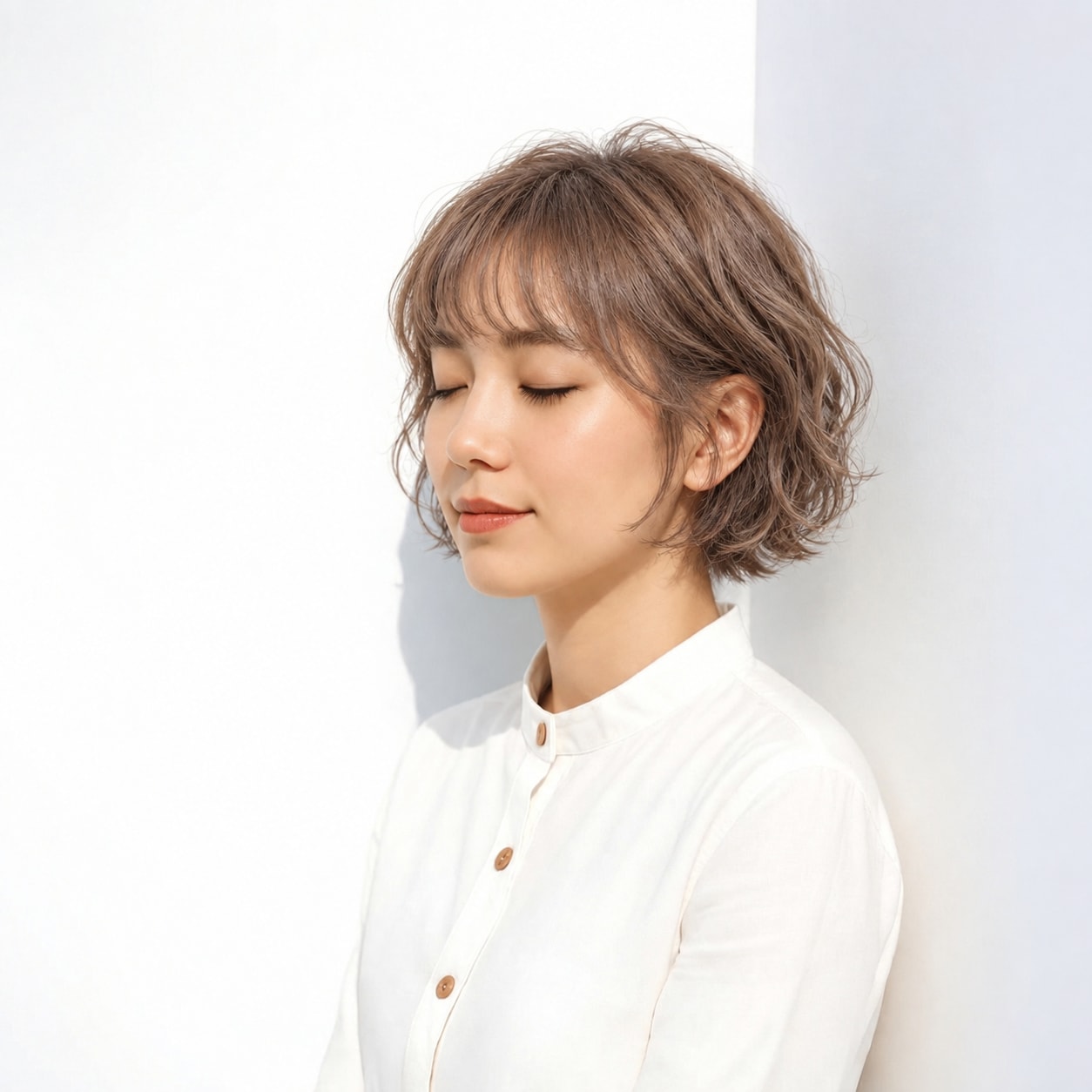 1. 前髪ありボブパーマ × ゆるウェーブ：頭まわりは膨らまず、中間から自然な揺れが始まります