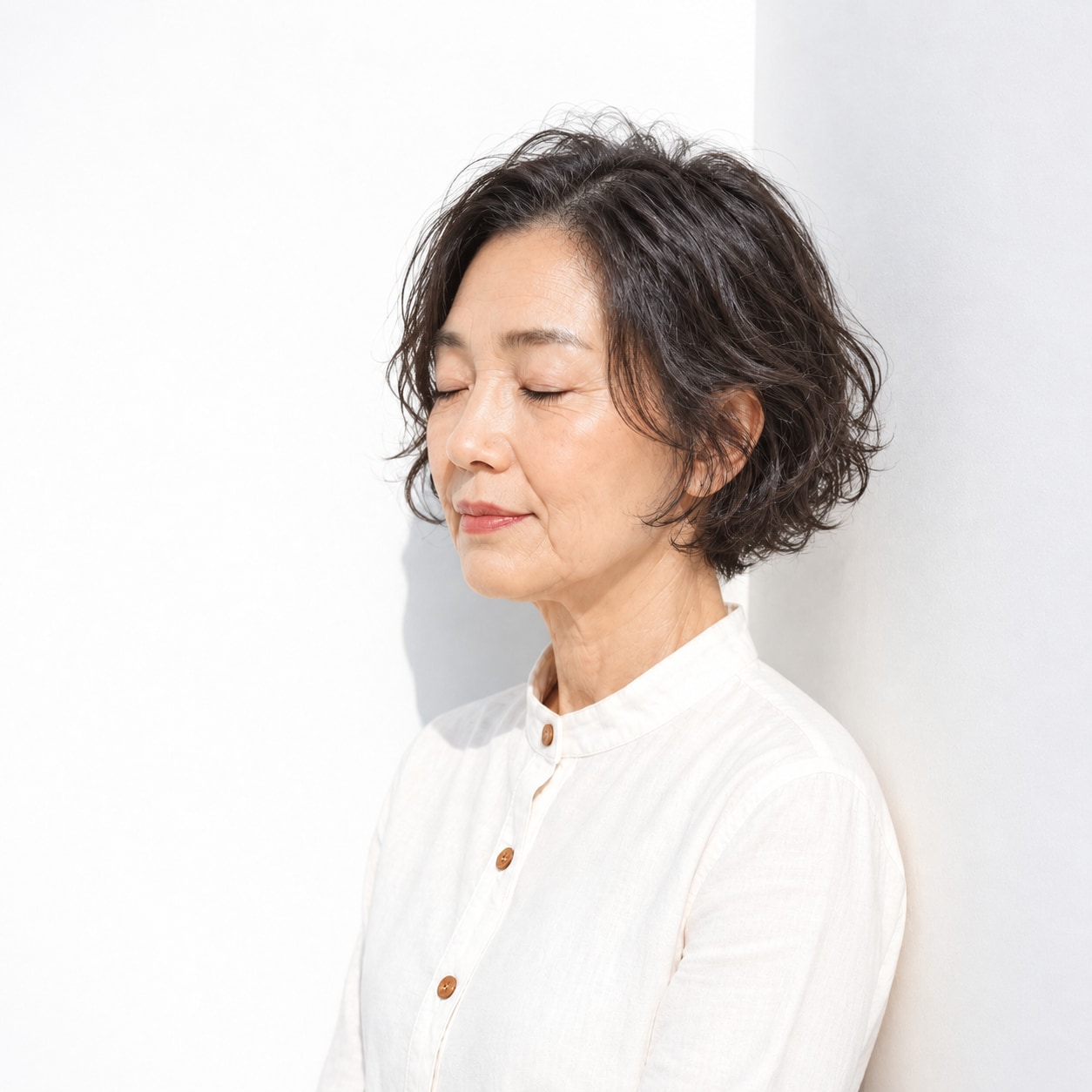 1. 前髪なしショートボブ × ウェーブ：顔まわりでくせの動きを楽しめる