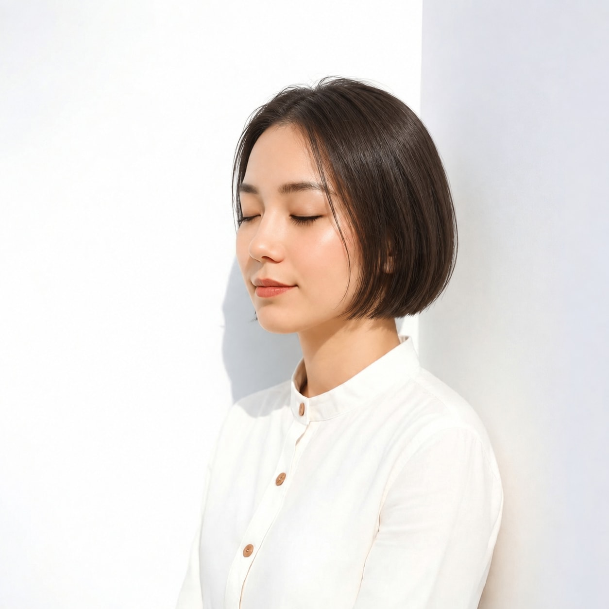 1. 前髪なしミニボブ × 丸みシルエット：フェイスラインの近くで収まり、コンパクトな輪郭を作れます