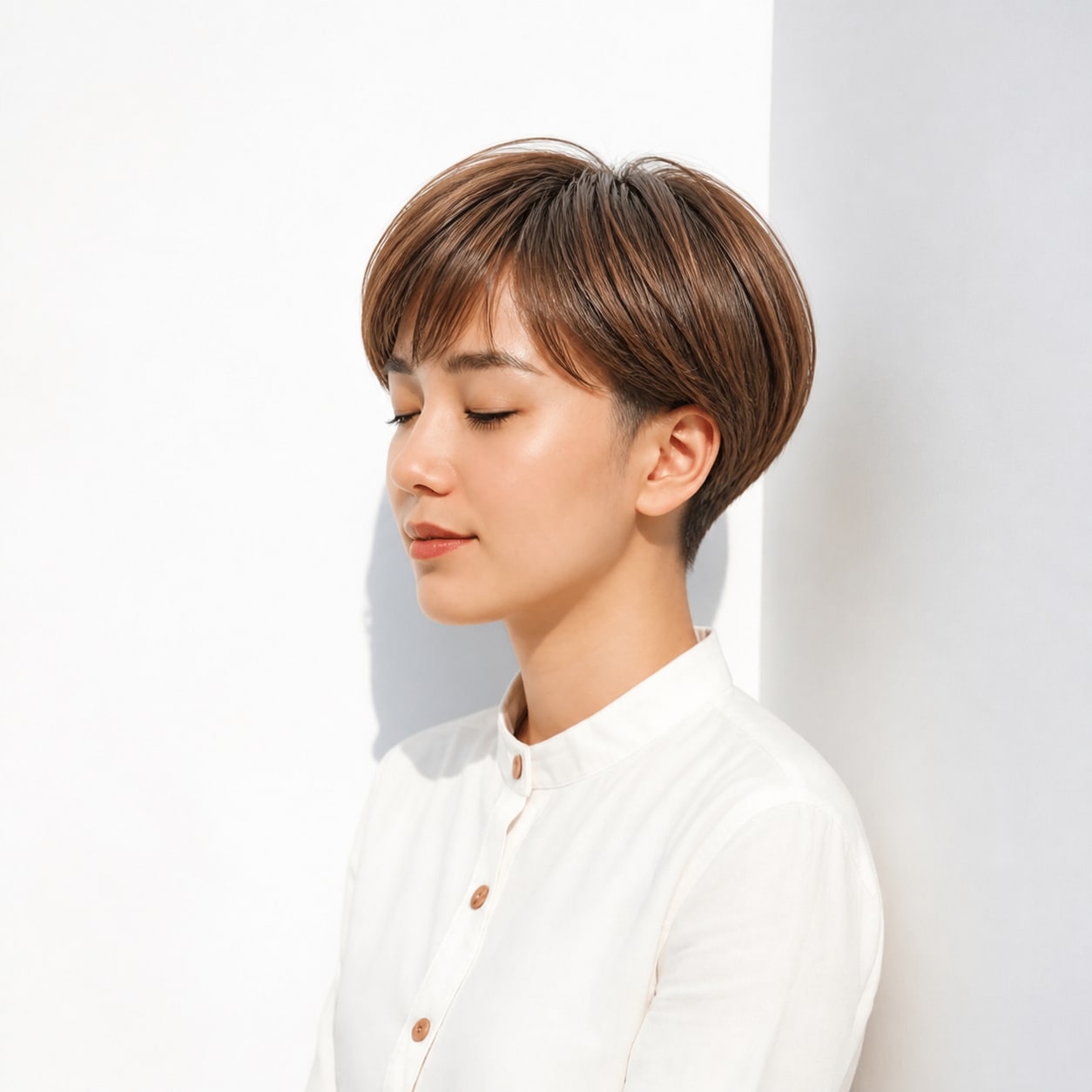 1. 女性のツーブロック × 丸みショート：耳まわりをすっきり