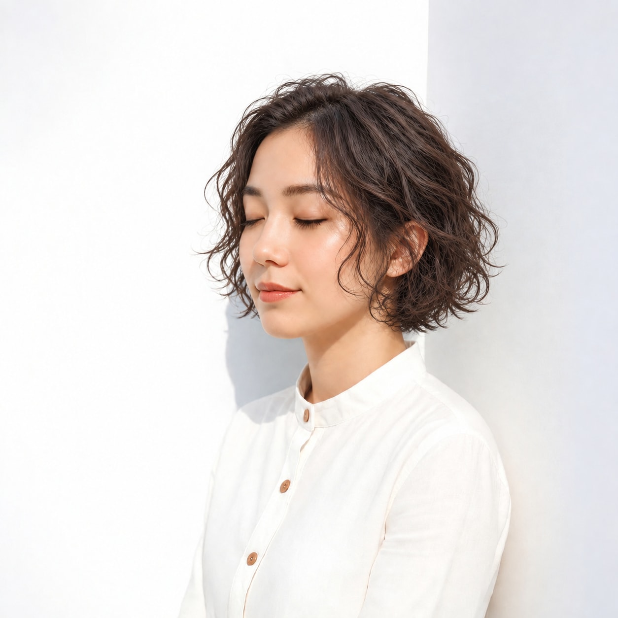 1. 強めボブパーマ × Sカール：曲線が重なり、長さを変えなくても華やかな動きが出ます