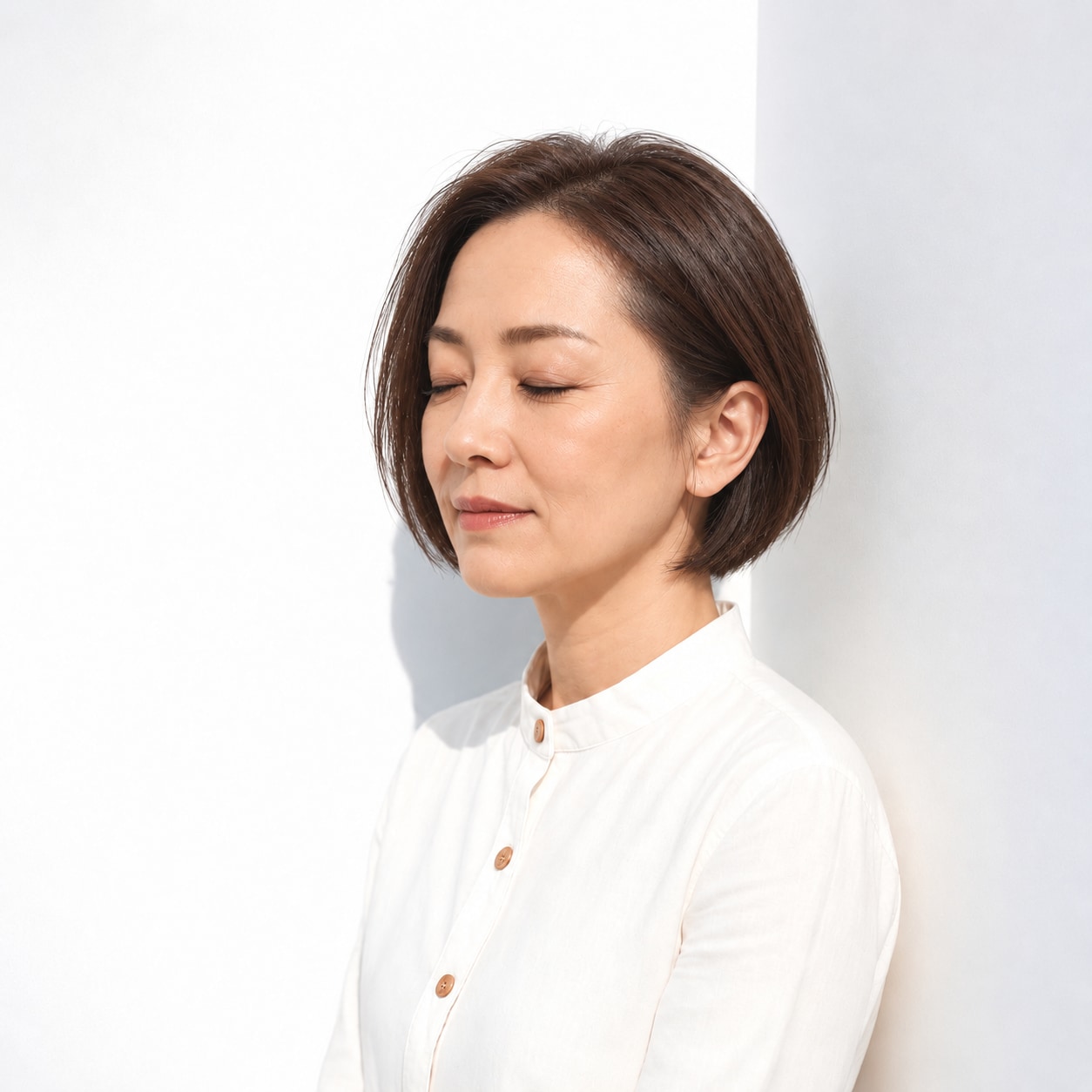 1. 斜め分けの長い前髪 × ボブ：額を見せて端正に
