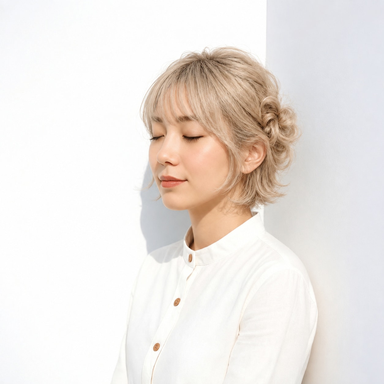1. 羊ヘア × ツインお団子：顔まわりはすっきりしつつ、横から見ても愛らしい形になります