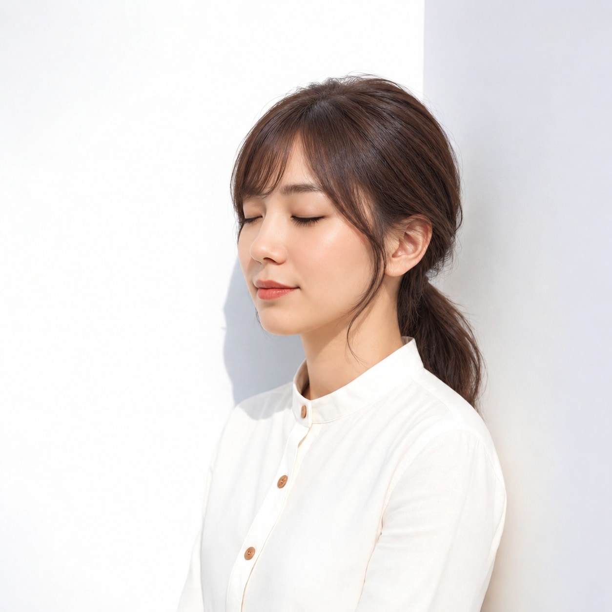 1. 触覚バング × ひとつ結び：顔まわりにやさしい動きを
