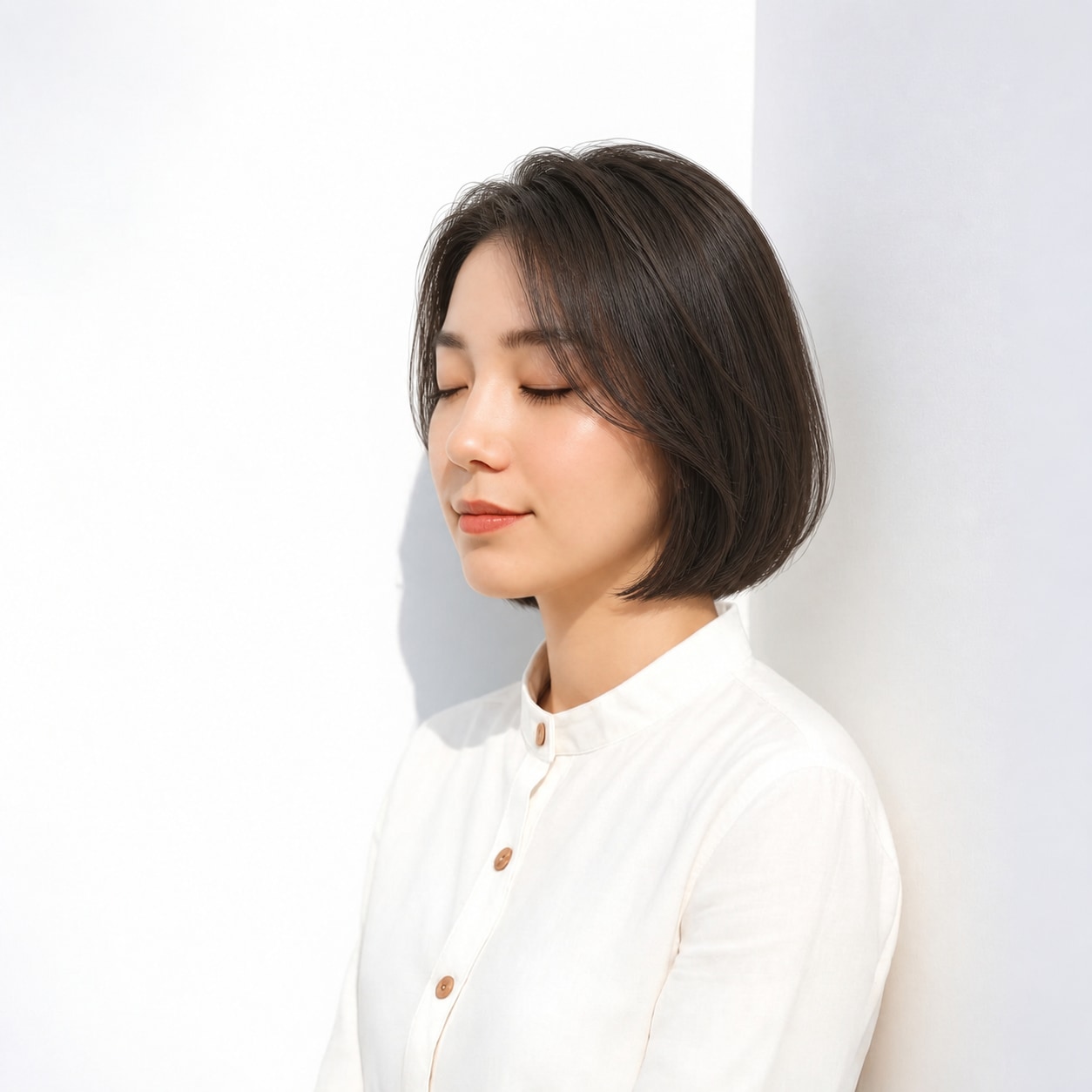 1. 韓国ボブ × 前髪なし × 丸みシルエット：フェイスラインの近くで収まり、コンパクトな輪郭を作れます