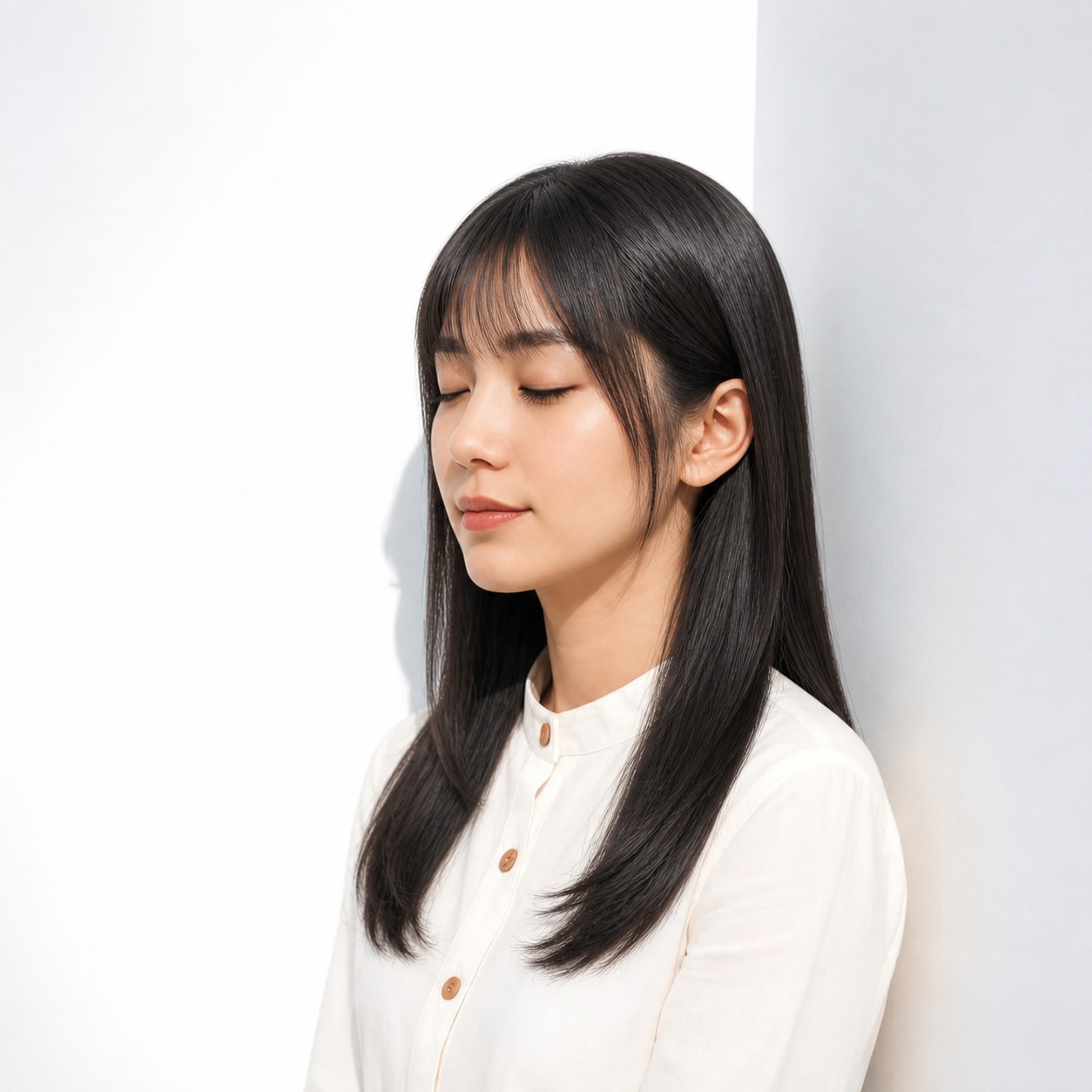 1. 黒髪ロング × シースルーバング：ツヤをきれいに見せる