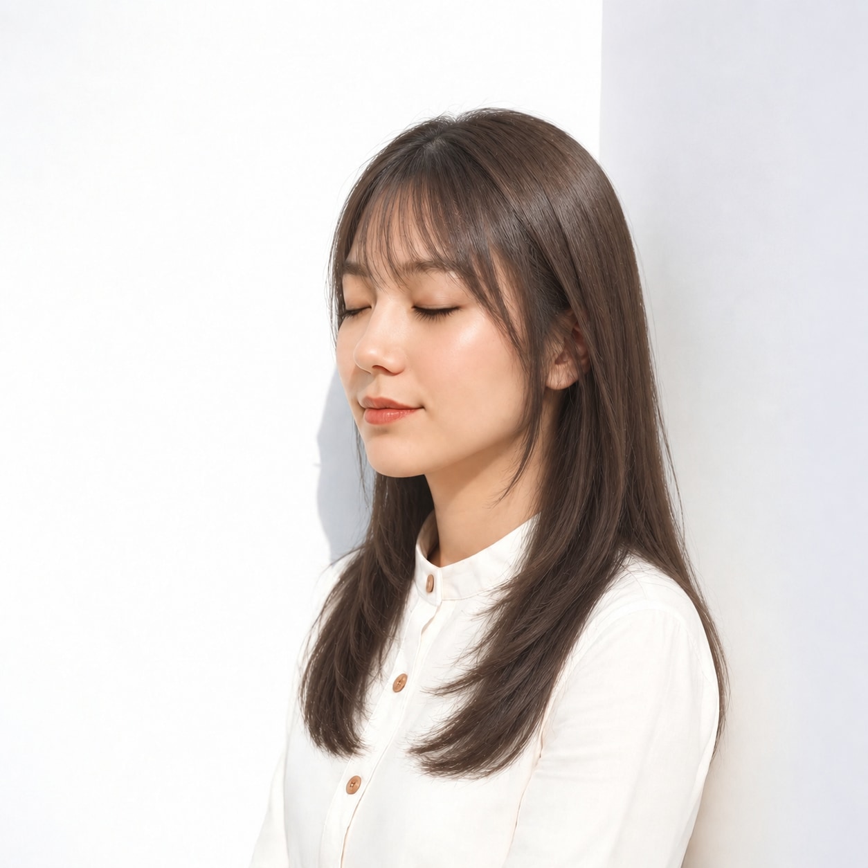 10. さらつやロング × 薄め前髪：重く覆わず輪郭を縁取る