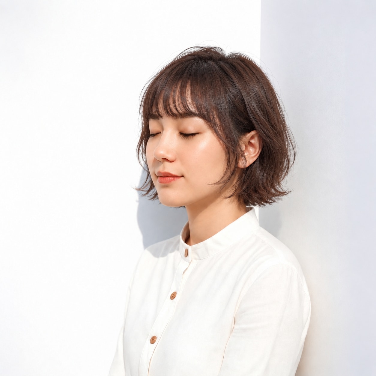 10. ウェーブボブ × 耳かけ：ラフな曲線で軽い表情に