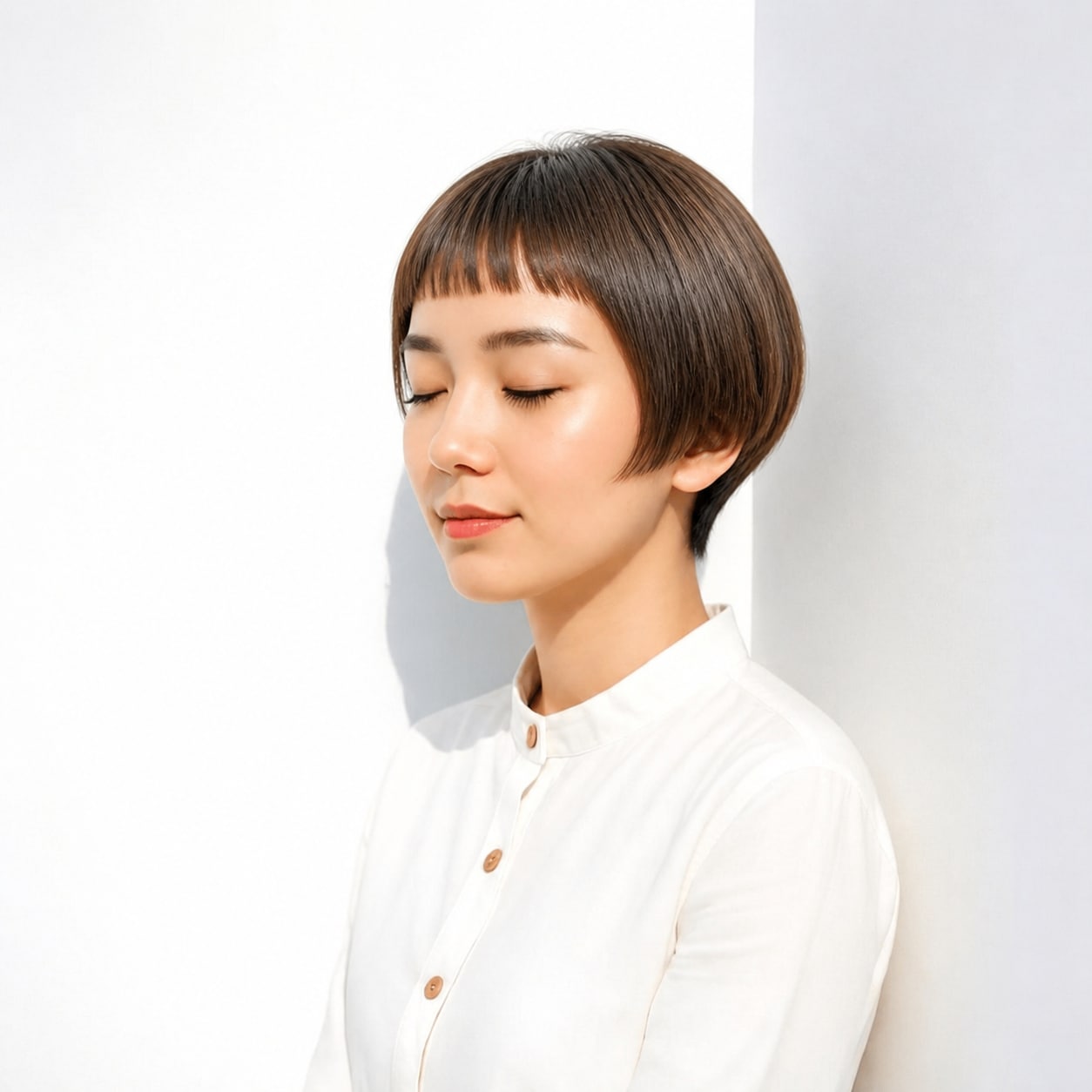 10. オン眉 × マッシュショート：丸みを個性的に