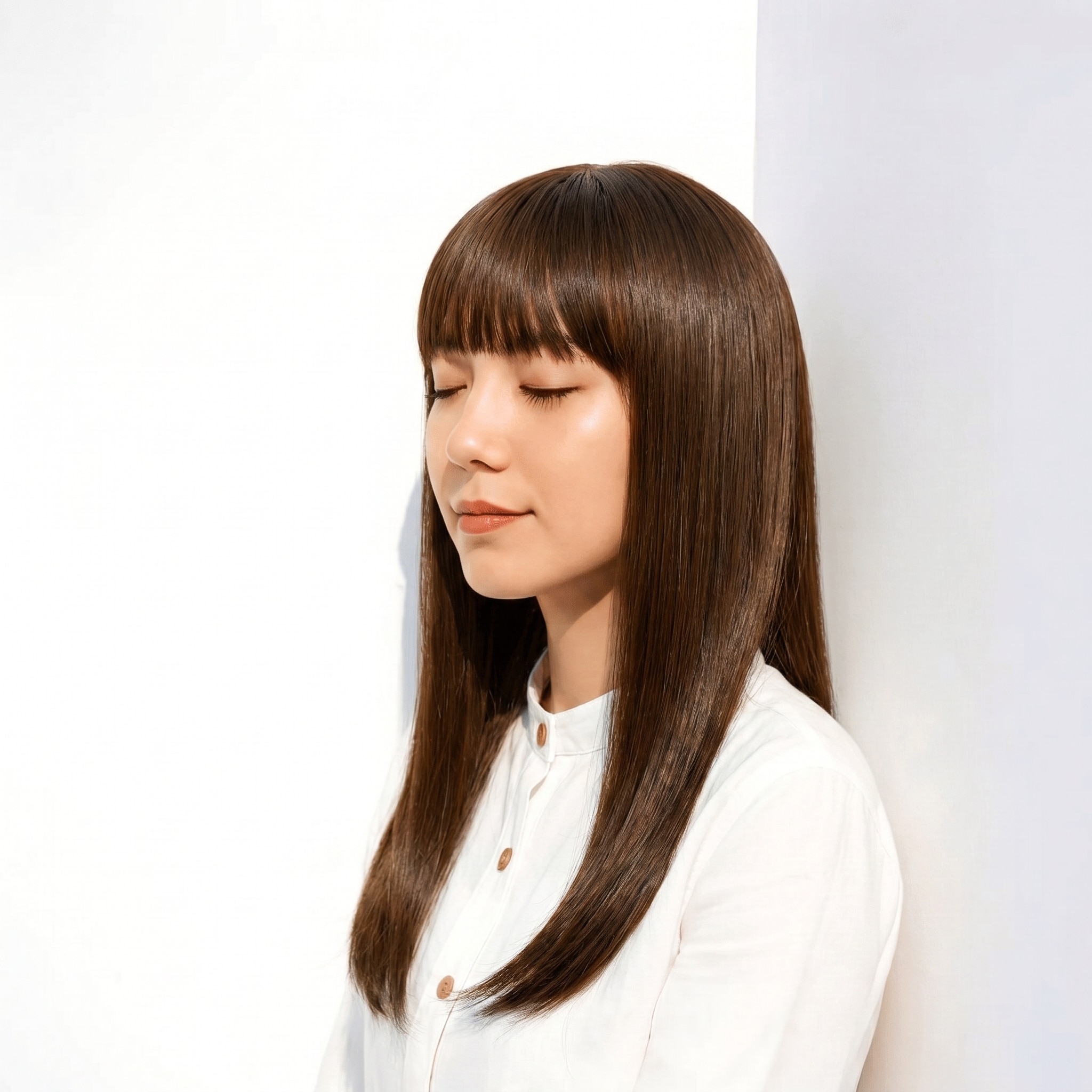 10. カーキブラウン×くすみカーキ×鎖骨ミディ: 毛先の動きで、短めでも軽快な印象に見せる