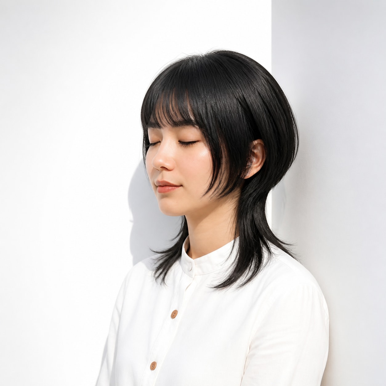 10. クラゲヘア × 黒髪レイヤー：短めの下段ですっきり
