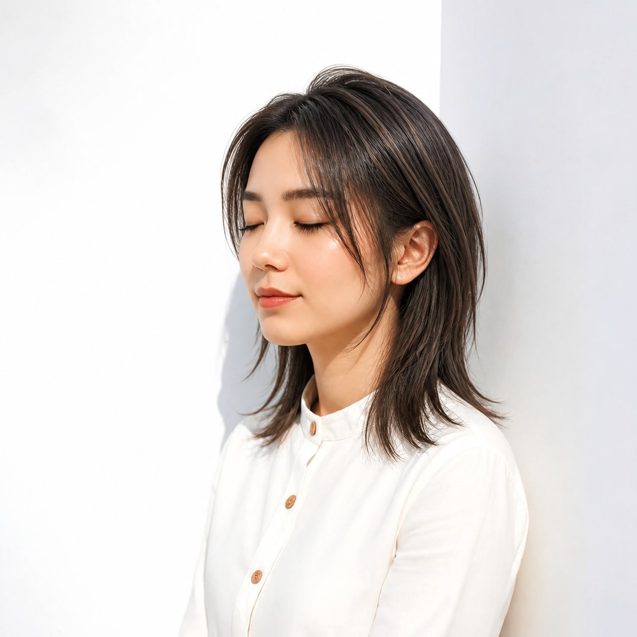10. シャギーカット × 黒髪外ハネ：すっきりシャープに