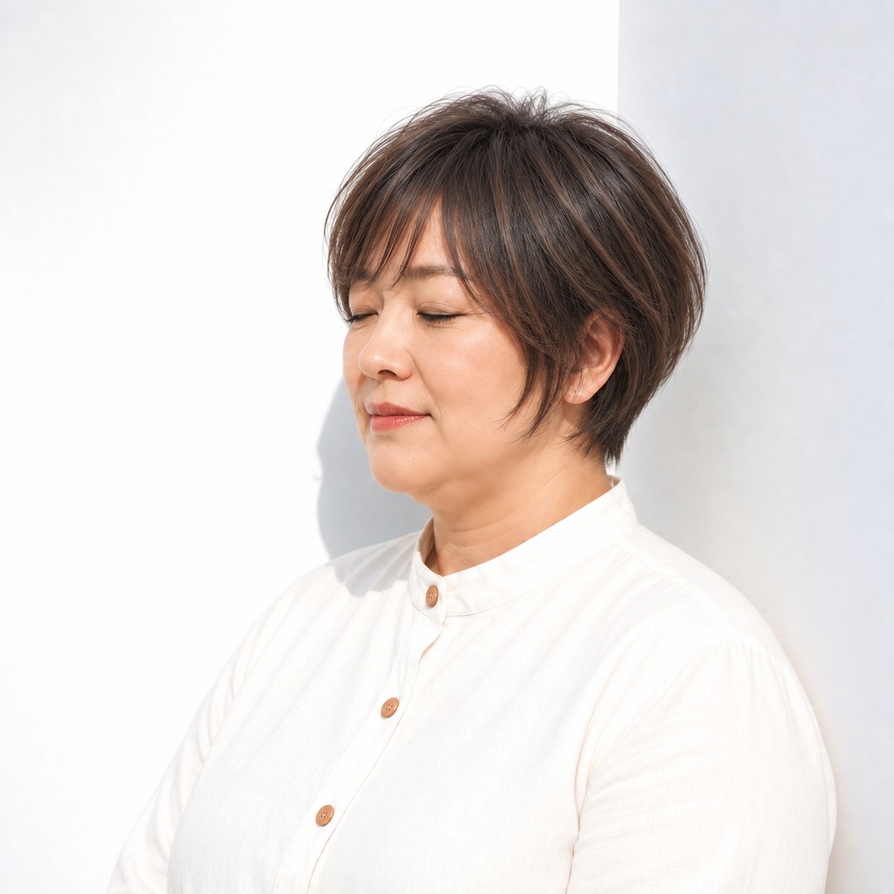 10. ショートヘア × ニュアンスパーマ：暗めの髪でも面が沈まず、軽いニュアンスが生まれます