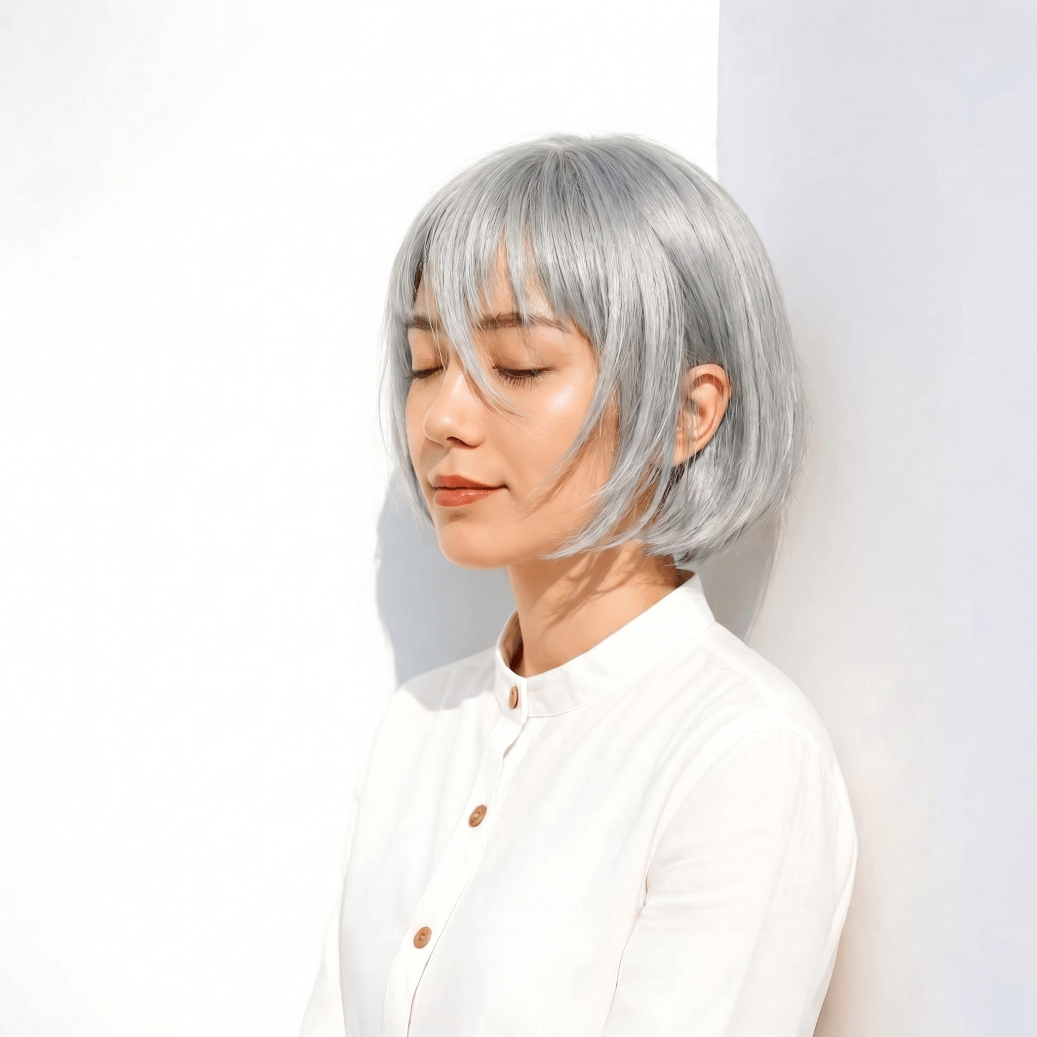 10. シルバーグレー×ショートボブ: メタリックなツヤで立体感を演出