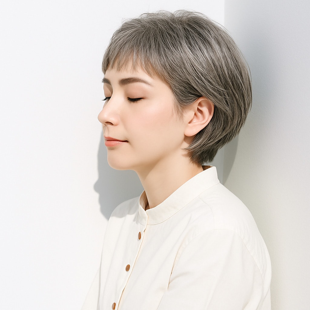 10. シルバーベージュ×ショート：クールな中に優しさを感じる髪色