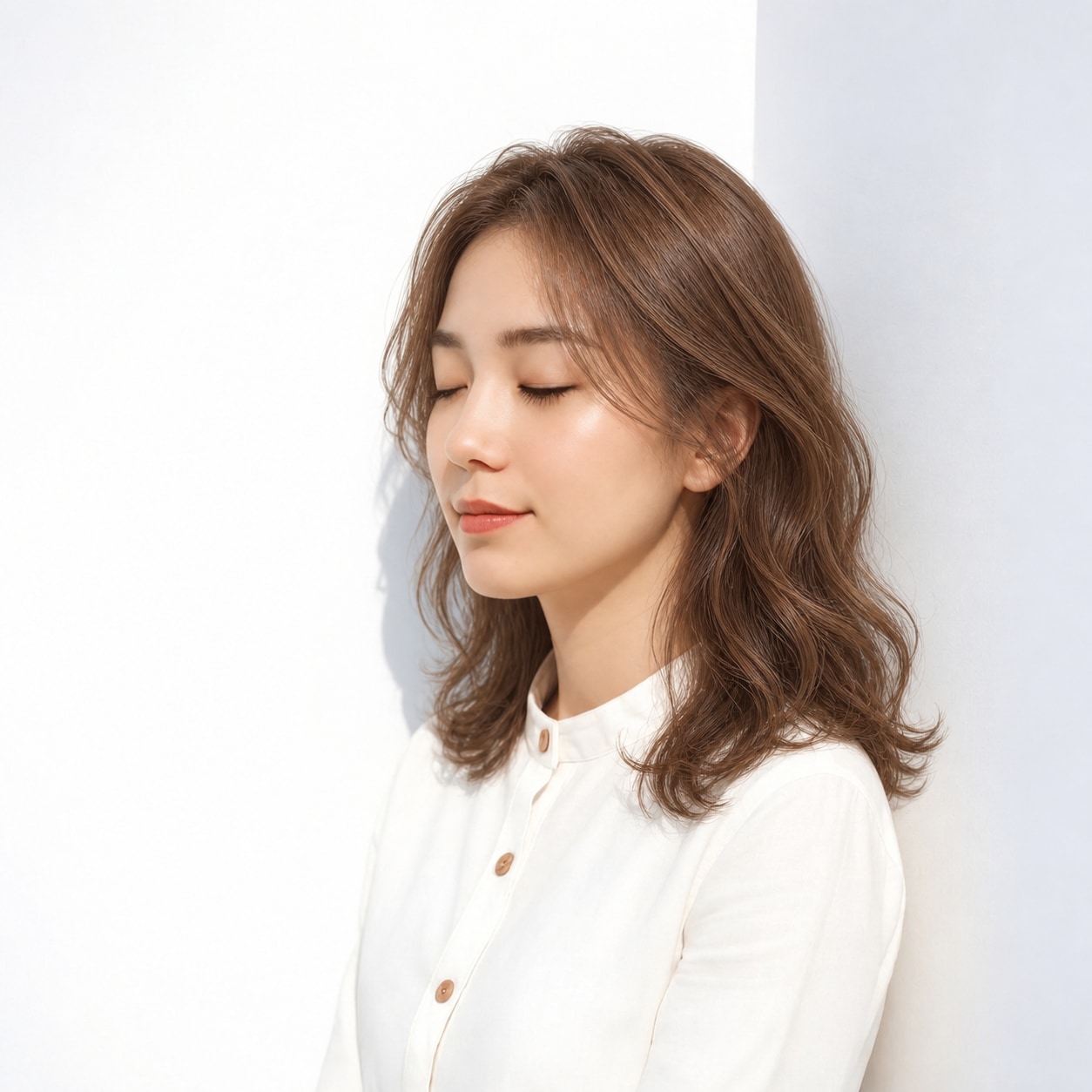 10. セミロングパーマ × ゆるめ × 暗髪パーマ：色を落ち着かせても曲線が見え、立体感を保てます