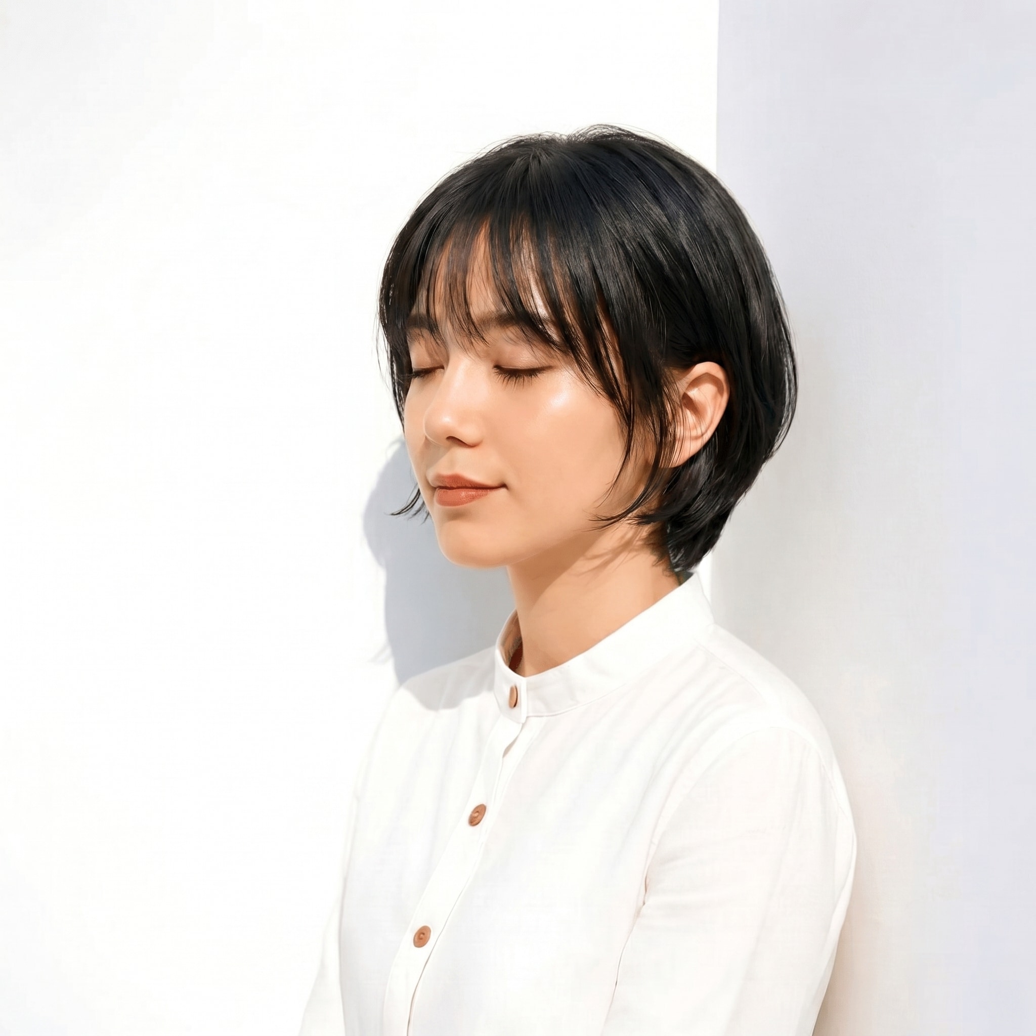 10. ダークグレー×丸みショートボブ: 控えめレイヤーで軽やかさをプラス