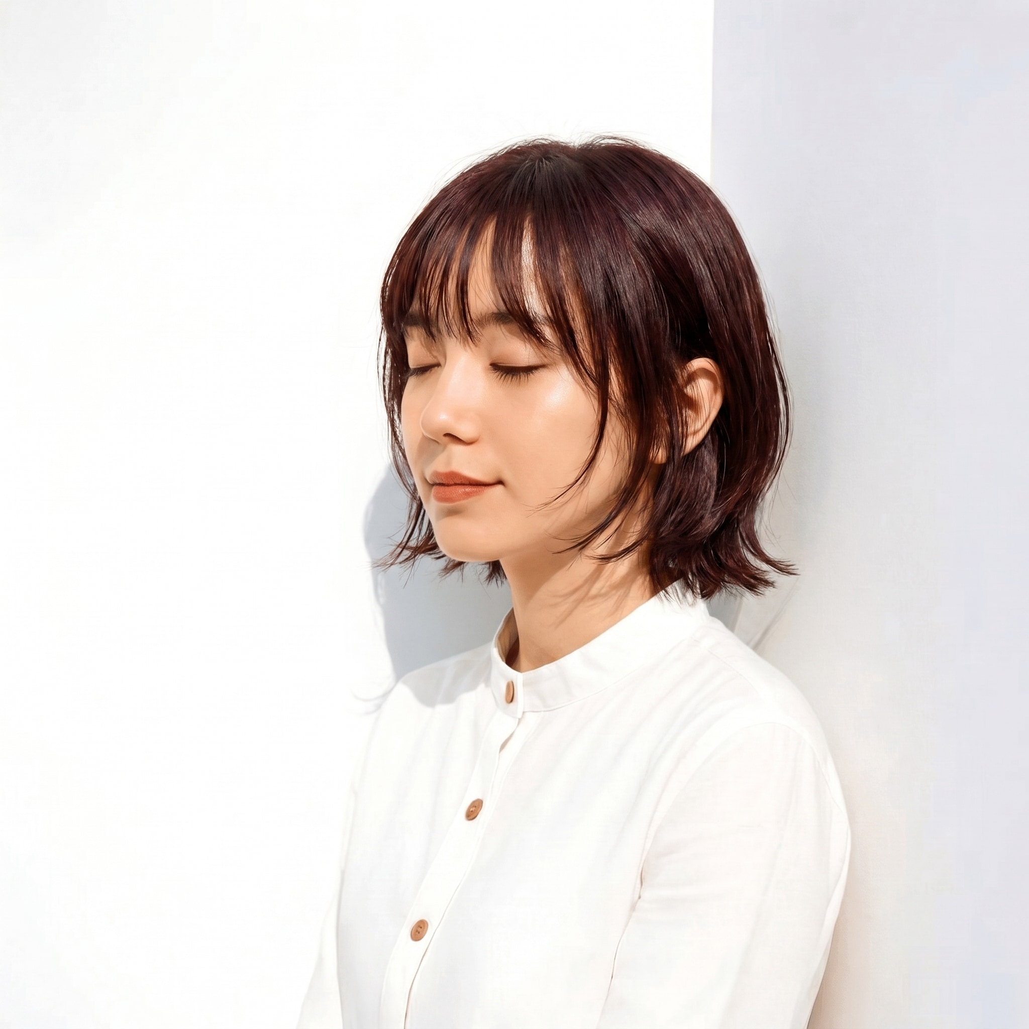 10. ダークピンク×赤みカラー×フェイスライン設計: 深いトーンが引き締め役になり、甘さを抑えられる