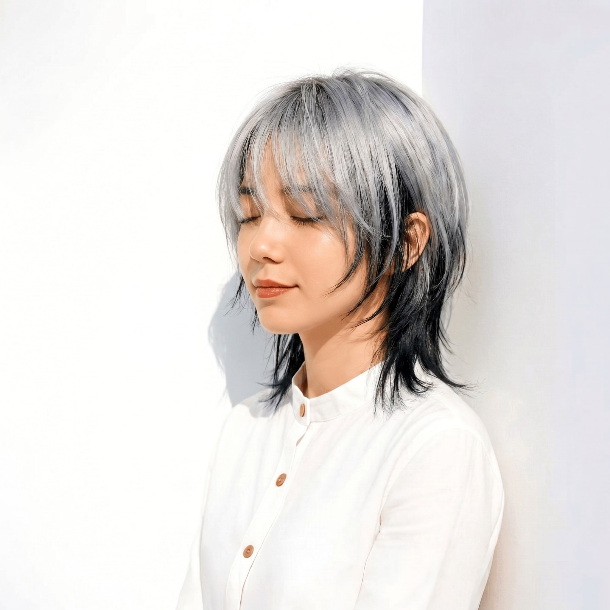 10. ツートーンカラー×シルバーグレー: メタリックな艶でシャープなシルエットを演出
