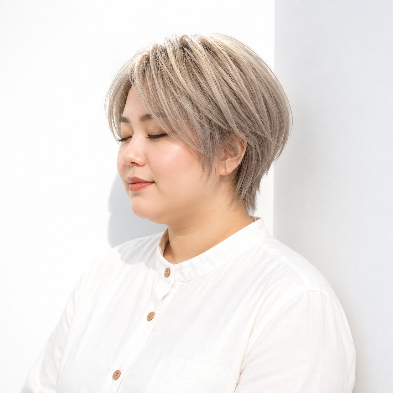 毛先に軽い動きがある明るめベージュ系のハンサムショート