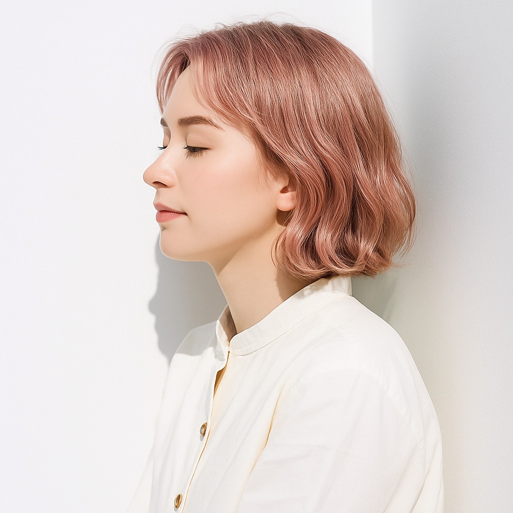 10. ピンクブロンド×波打ちボブ：自然な血色感で顔周りを明るく
