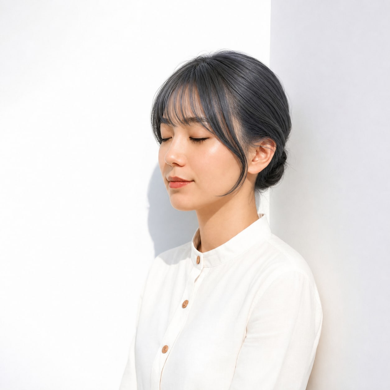 10. ブルーグレージュ×短めヘア: 暗めの青みで短い髪がクールな印象になる