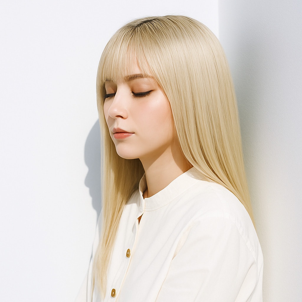 10. プラチナブロンド×ストレートロング：黄ばみを抑えたクールな輝き