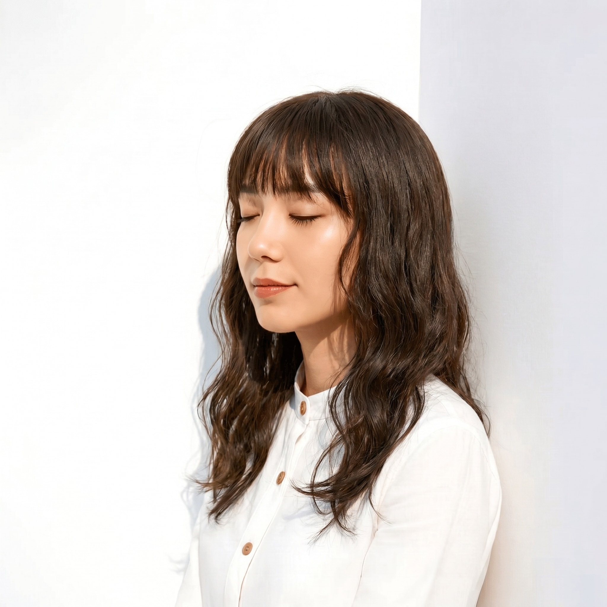 10. マロンベージュ×ミディアムロング: ゆるいSカールで動きをプラスした柔らかさ