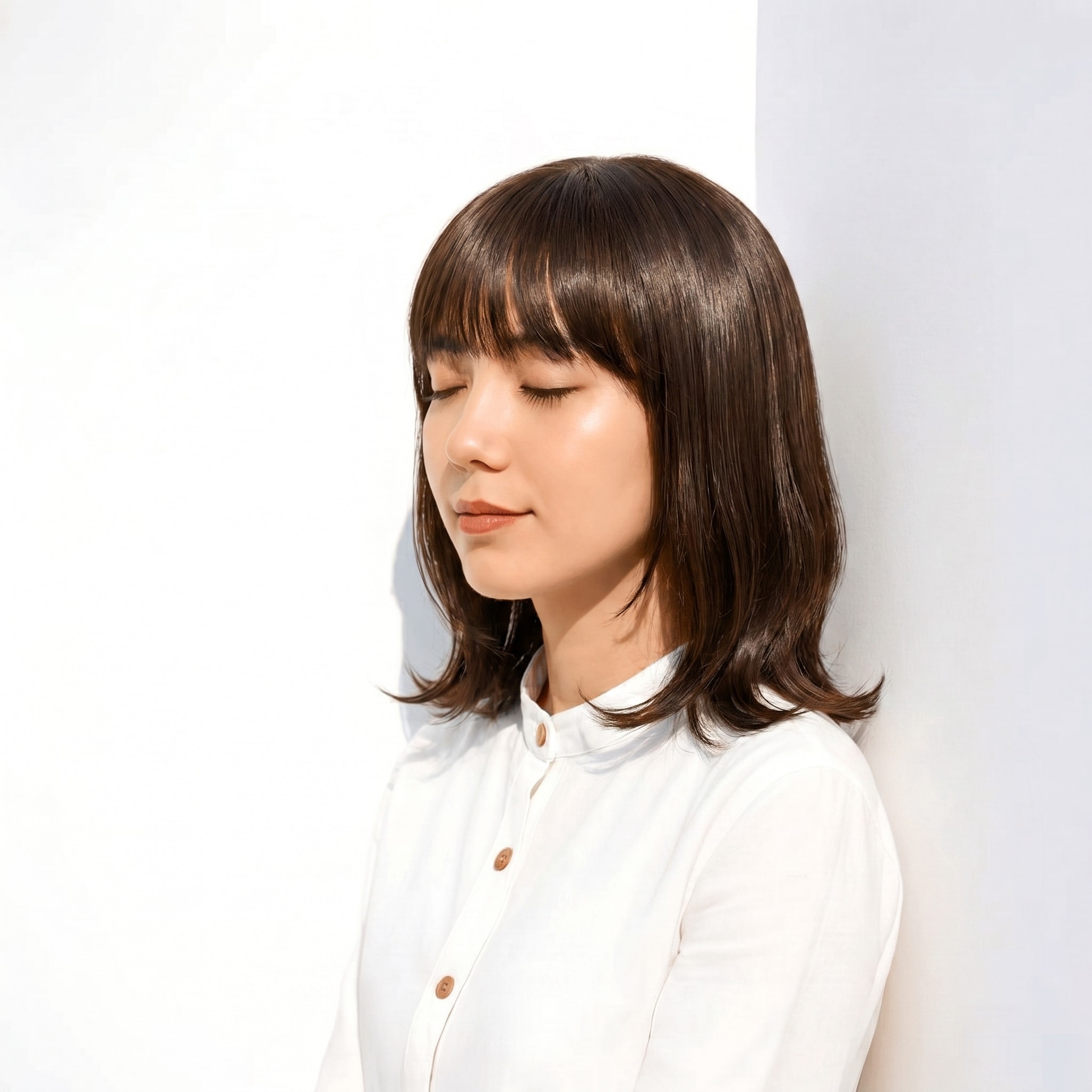 10. モカグレージュ×外ハネミディアム: クールな深みで、洗練された印象に仕上げる