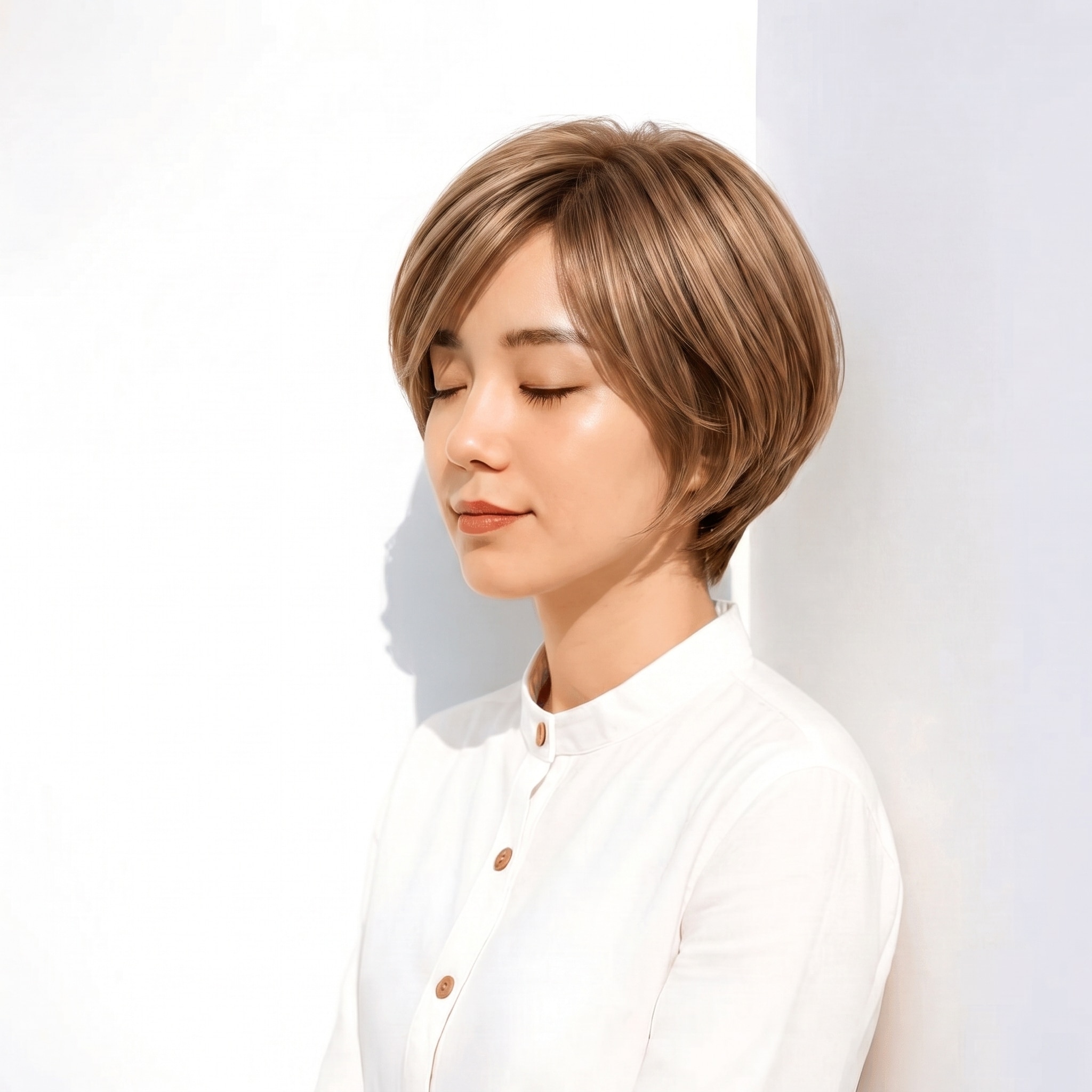 10. ライトベージュ×ショート: ブラウンのラインを残してショートに自然な陰影が出る