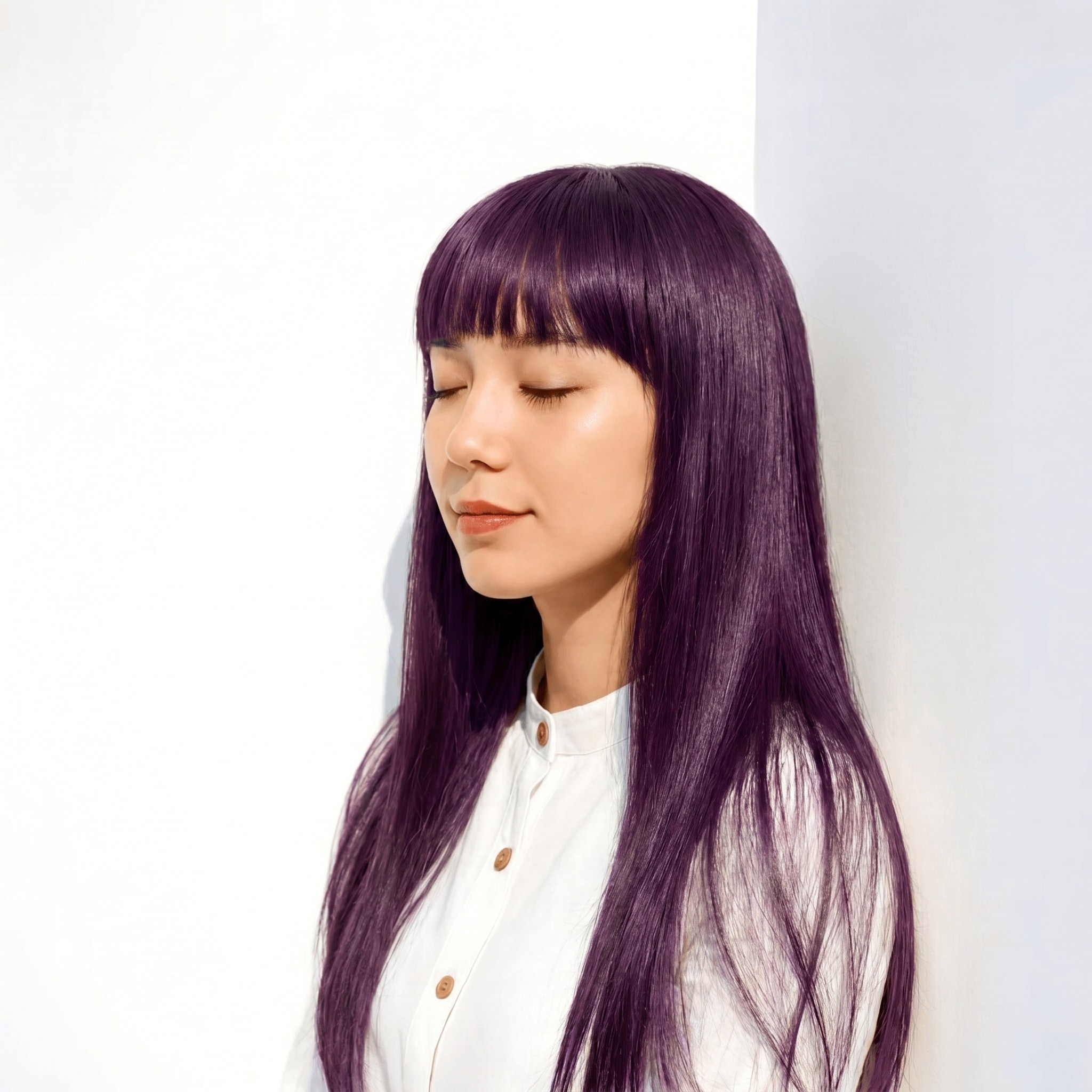 10. ラベンダーグレージュ×ロングストレート: 深みのある色合いでモードな印象に