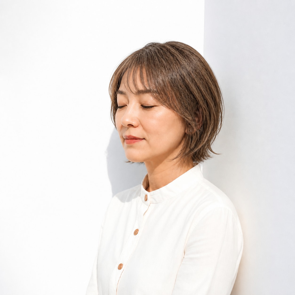 10. レイヤーボブ × ライトブラウン：50代の表情をやわらかく