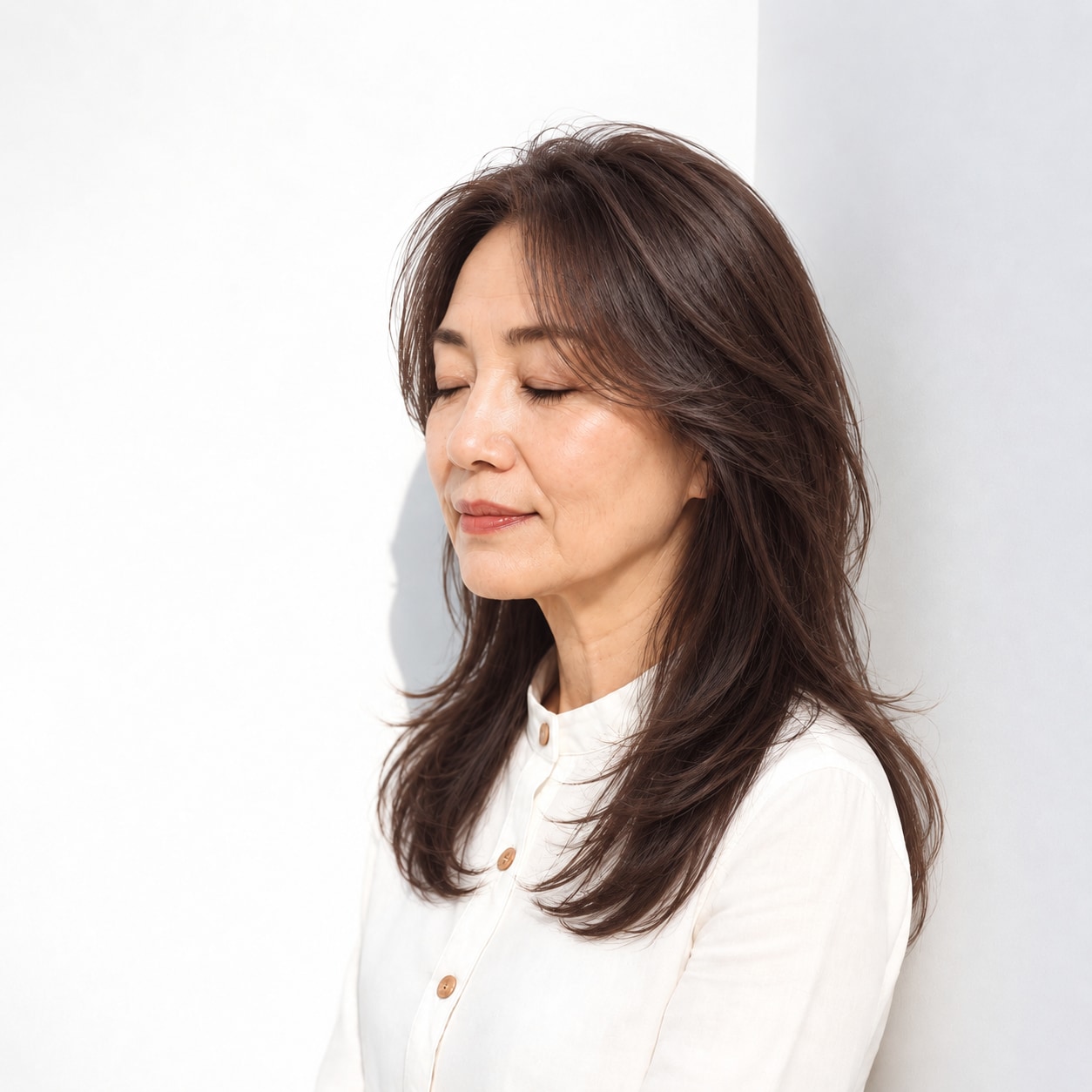 5. レイヤーロング × 長め前髪：顔まわりに軽やかな抜け感を