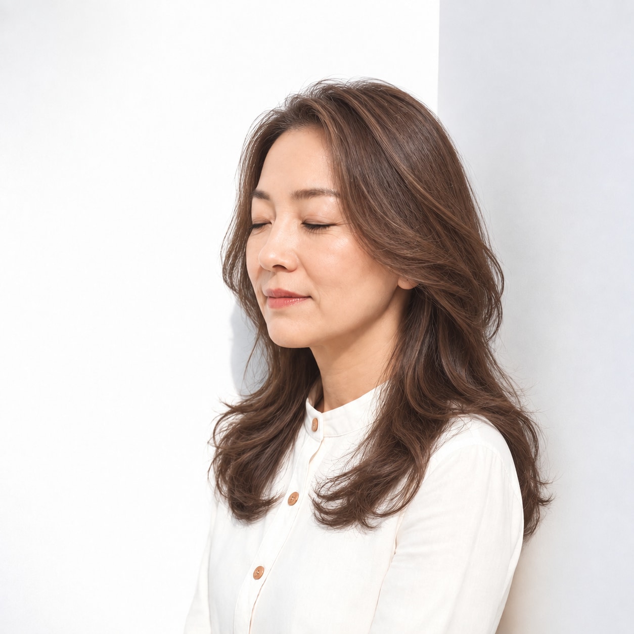 10. ロングレイヤー × 前髪なし × 顔まわりのゆるいカール