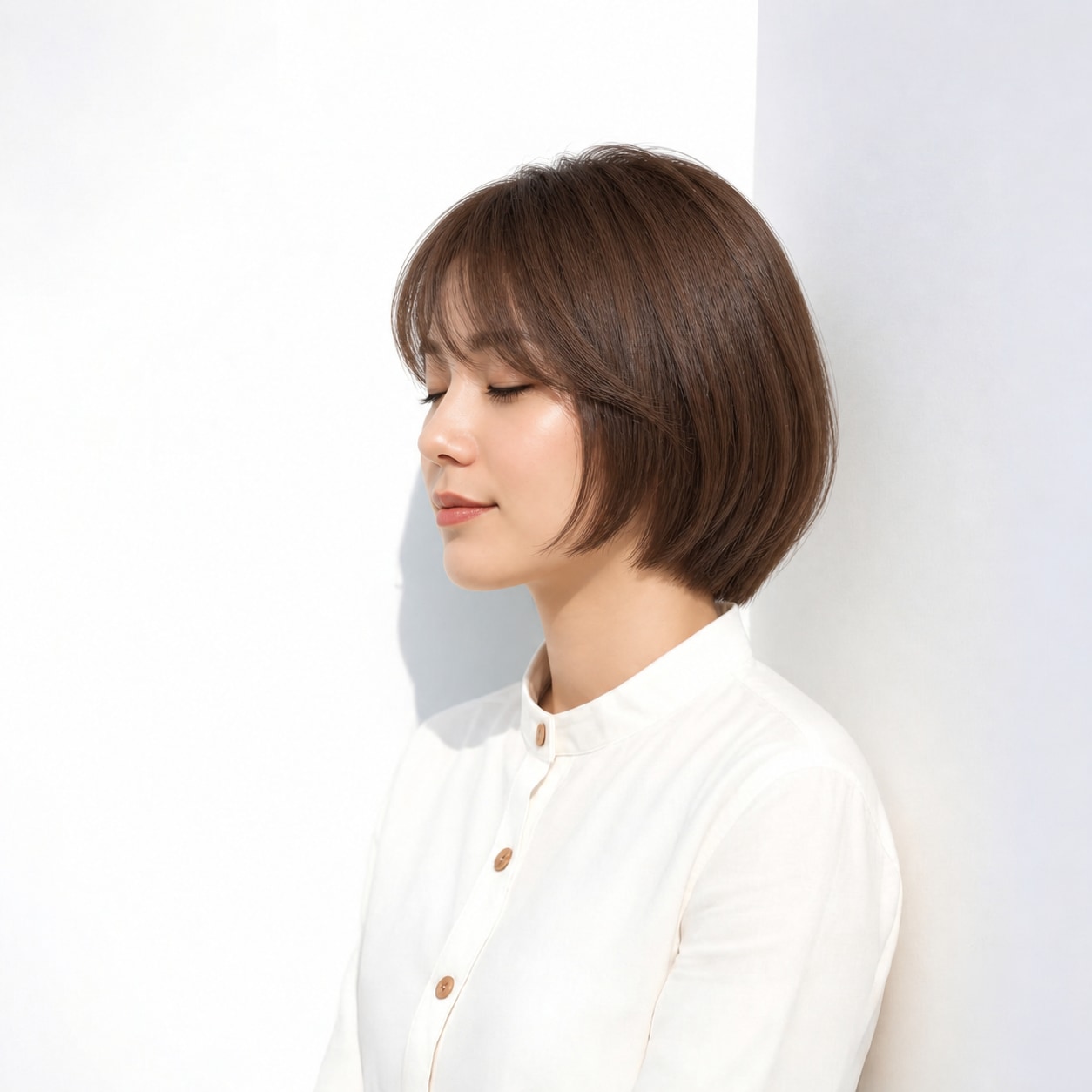 10. 前上がりボブ × ストレート：ラインが乱れず、シンプルなボブの形をきれいに見せます