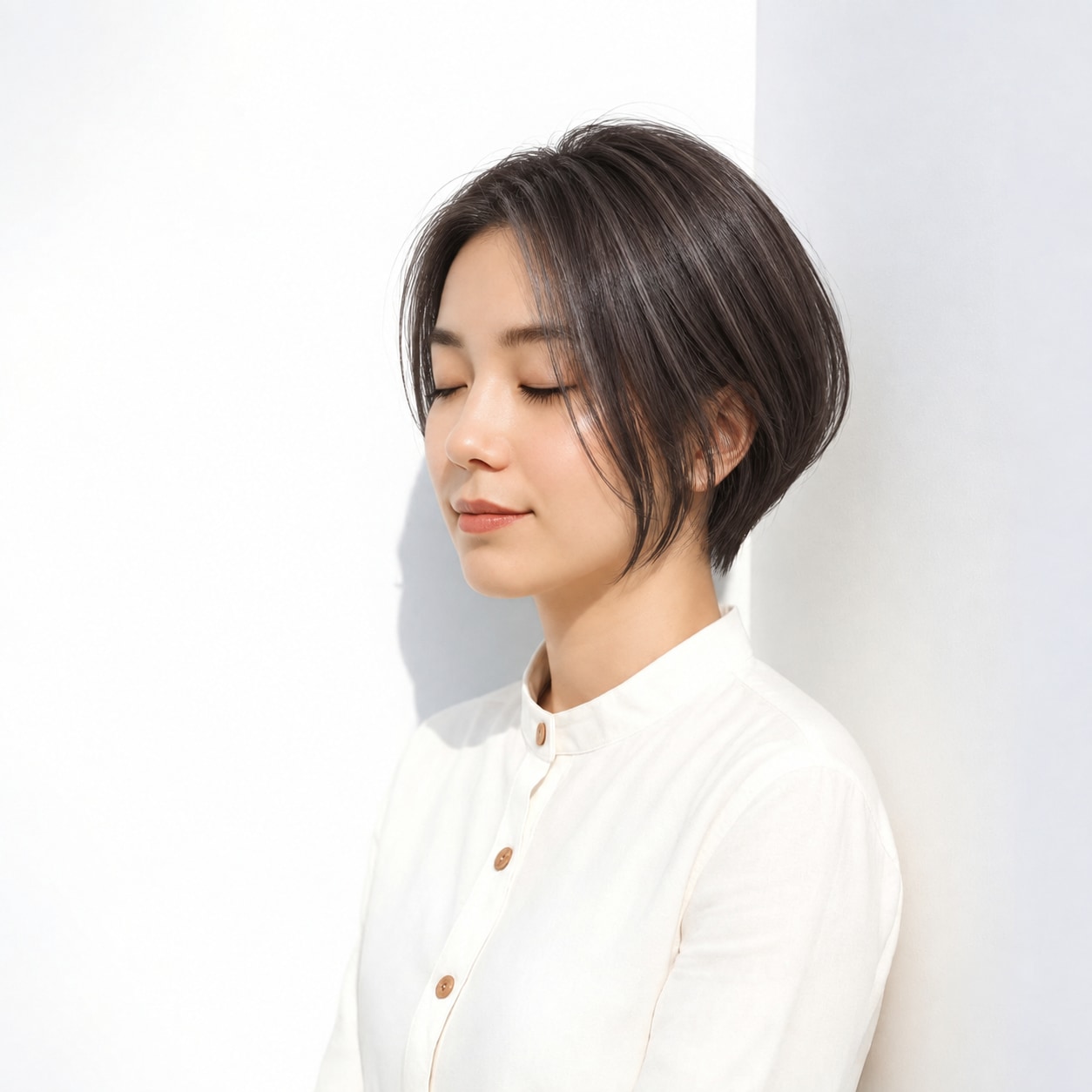 10. 前下がりショートボブ × 顔まわり軽め：すっきりした毛流れでやわらかく