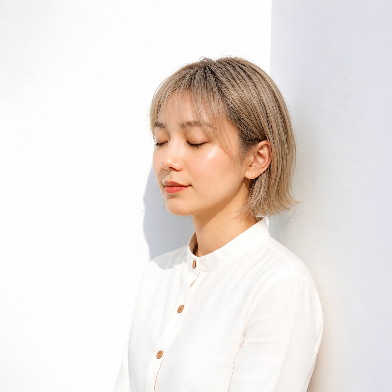 10. 外ハネボブ × 前髪あり × ハイトーンベージュ：毛先を軽やかに