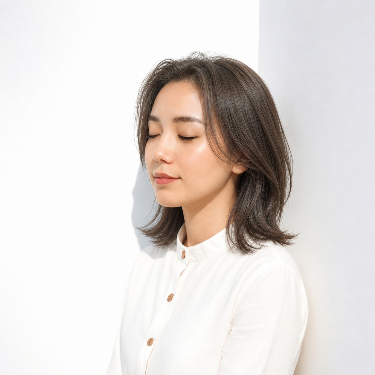 10. 外ハネボブ × 前髪なし × ダークアッシュ：長めでもすっきり