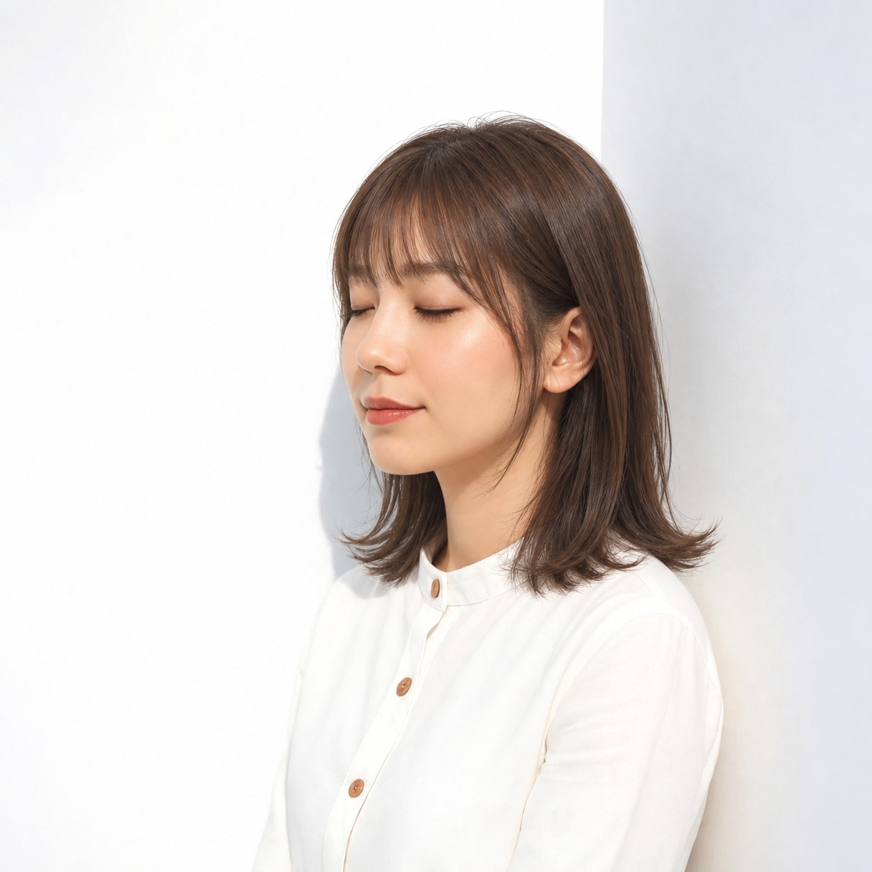 10. 外ハネミディアム × 耳かけ：顔まわりに抜け感のあるすっきりスタイル