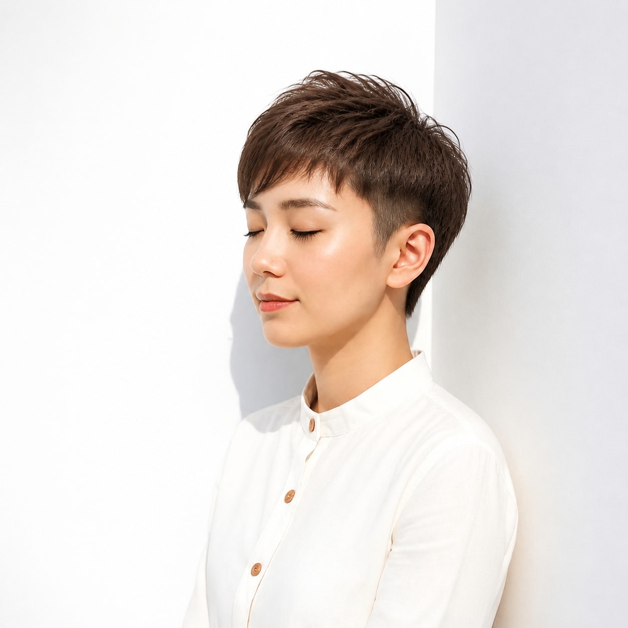 10. 女性のツーブロック × ベリーショート：前髪を軽く流す