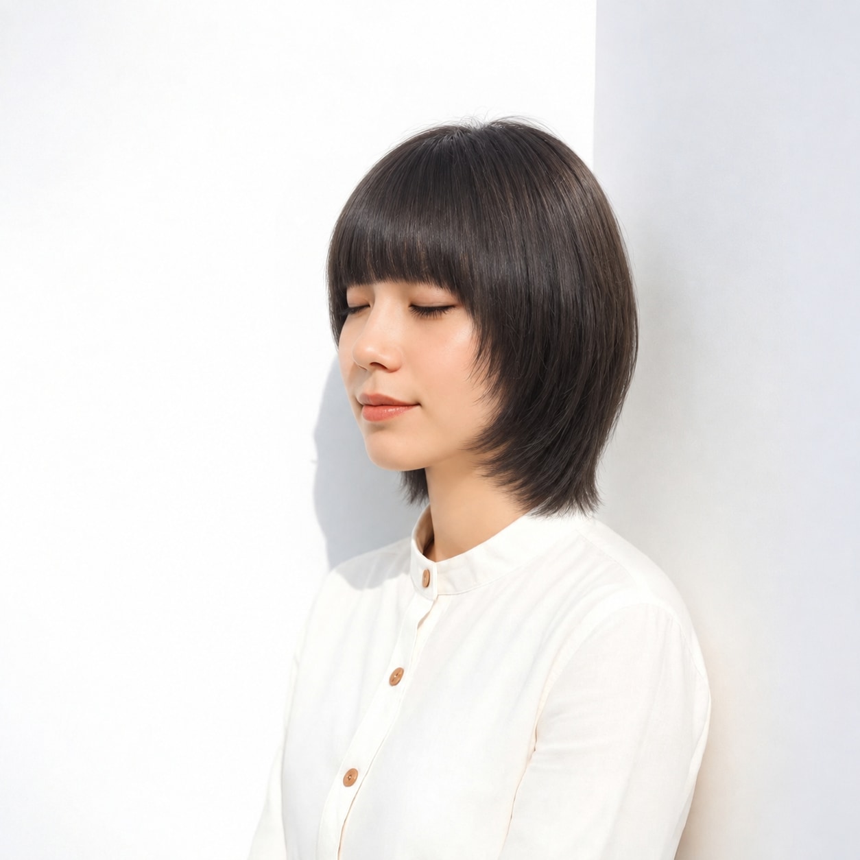 10. 重めバング × ラウンドバング：直線の強さを抑え、重めでもやさしい曲線が出ます