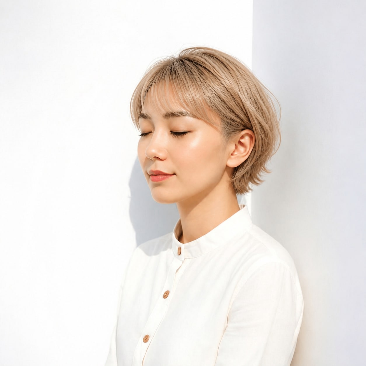 10. 金髪ショート × 襟足レイヤー：首元を軽く見せる