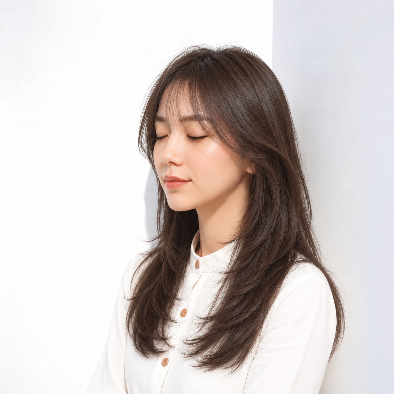 7. 顔まわりレイヤーロング × なめらかな曲線：品よく華やかに