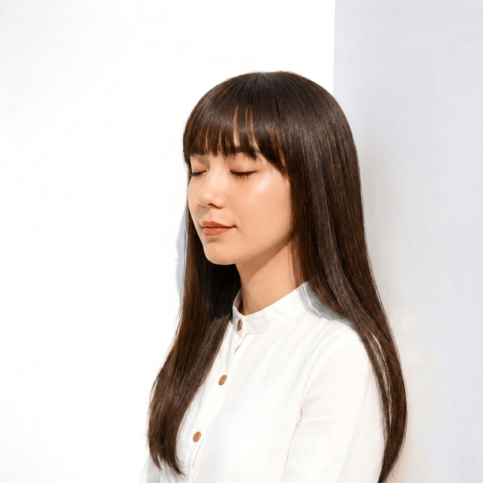 11. オリーブブラウン×ロングストレート: 赤みを抑えた上品なツヤが魅力