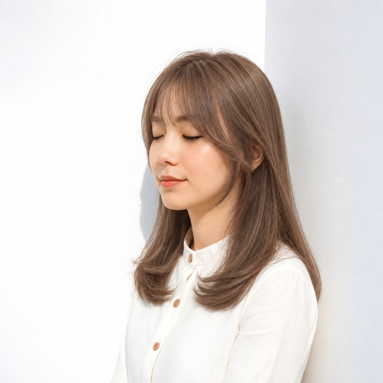 11. サイドバング × 中央短めバング：目元は軽く、頬まわりには落ち着いた毛流れを残せます