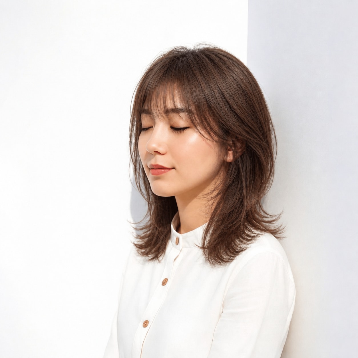 11. シャギーカット × ふんわりカール：横顔をやさしく